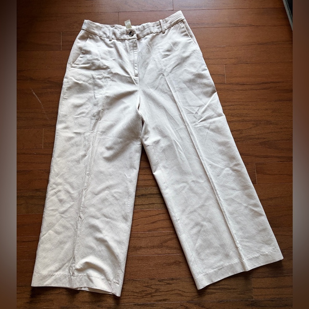 H&M Light Beige/Khaki Wide-Leg Linen Pants Size 8 - Picture 2 of 5